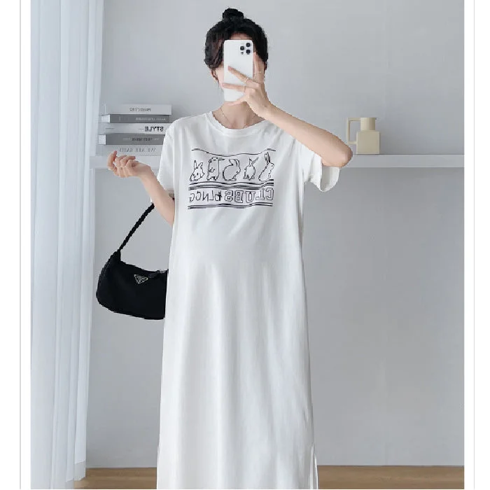 NiDELL Summer Korean Large Size Women's Loose Dress Western Style All-Matching Casual Simplicity T-shirt Long Dress Can Be Worn outside Fashion