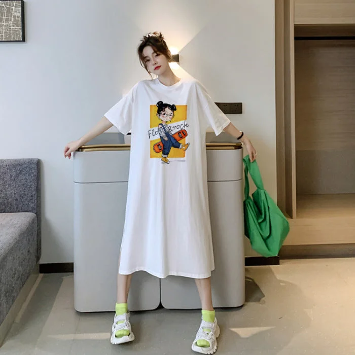 NiDELL . Summer Korean New plus-Sized plus Size Fat Sister Loose Overknee Dress 100.00kg Wear T-shirt Skirt Fashion