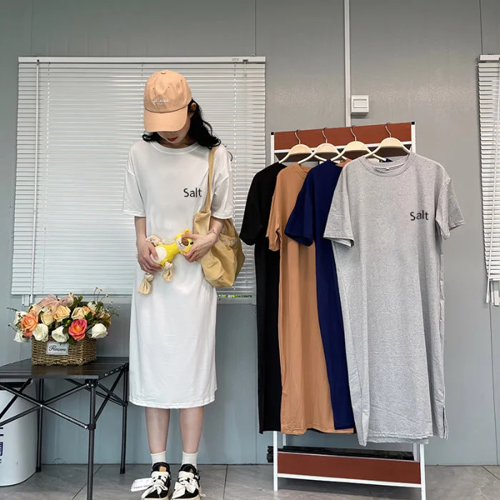 NiDELL Summer Korean Style Korean Style Large Size Long T-shirt Skirt Dress Plump Girls Simple Loose Casual Overknee Nightdress Trendy Women