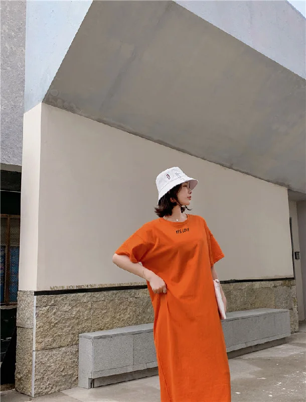 NiDELL Summer Korean Style Large Size Short-Sleeved Nightdress Women's over-the-Knee Dress Internet Hot Lazy Style Ultra-Long Pajamas Home Wear