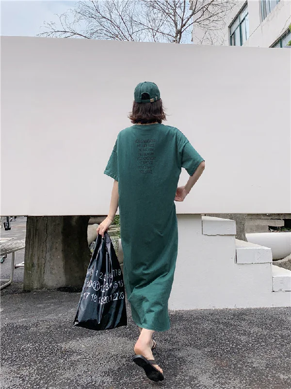 NiDELL Summer Korean Style Large Size Short-Sleeved Nightdress Women's over-the-Knee Dress Internet Hot Lazy Style Ultra-Long Pajamas Home Wear