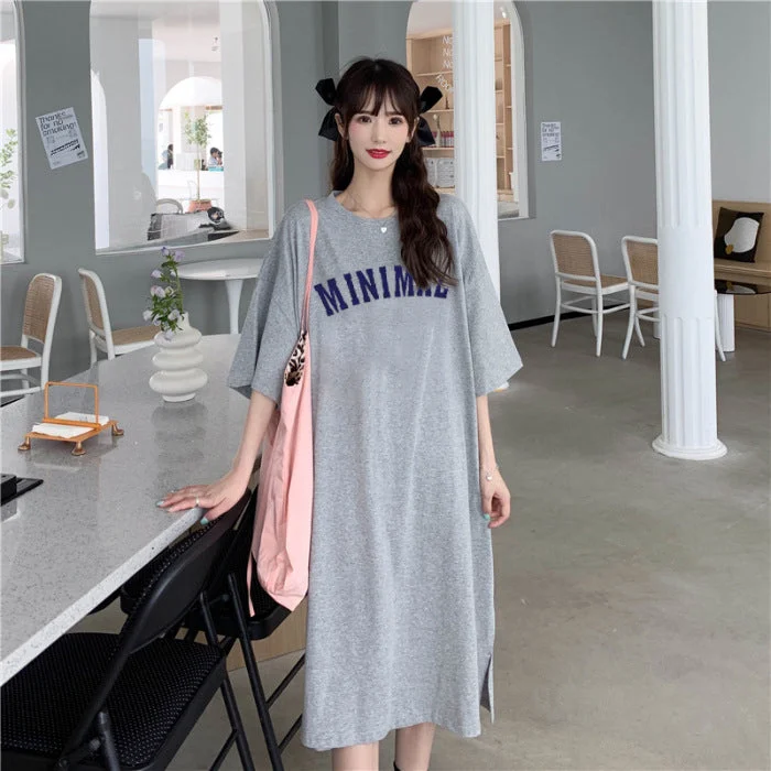 NiDELL Summer New Large Size T-shirt Lazy Long Dress Women's Loose Fat Girl 100.00kg Nightdress Women over the Knee