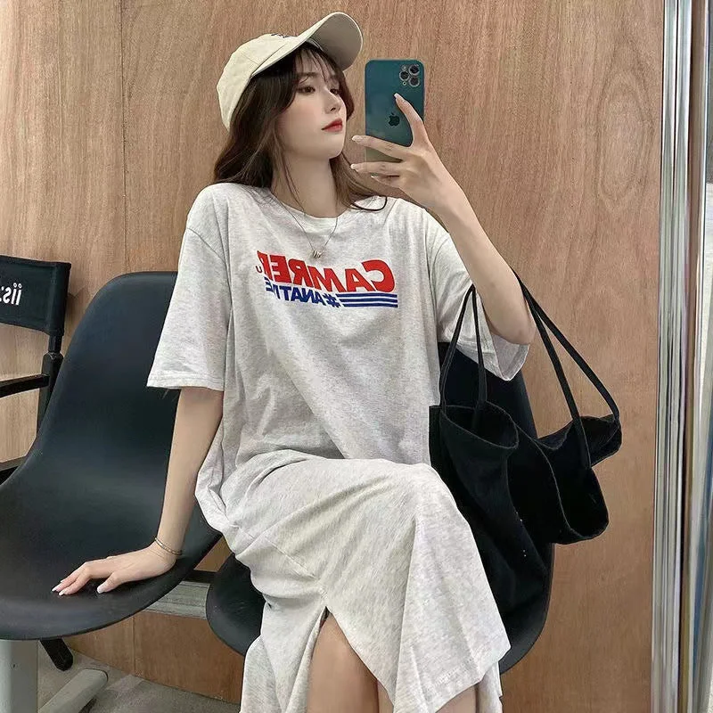 NiDELL . Summer New Mid-Length Western Style All-Matching Loose Overknee Women's Dress Large Size Casual T-shirt Skirt Ins