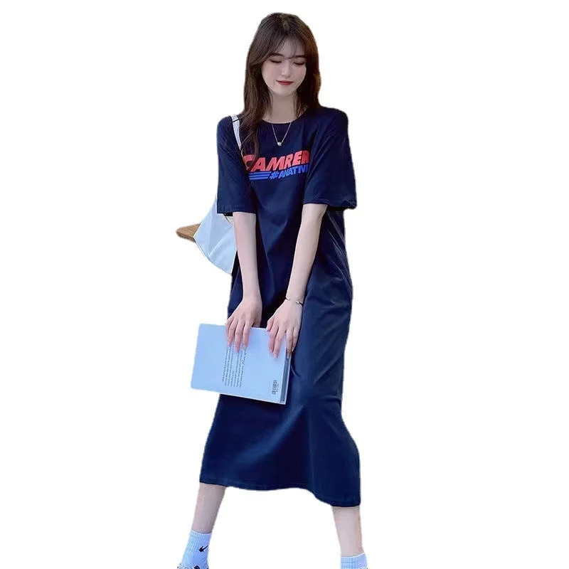 NiDELL . Summer New Mid-Length Western Style All-Matching Loose Overknee Women's Dress Large Size Casual T-shirt Skirt Ins