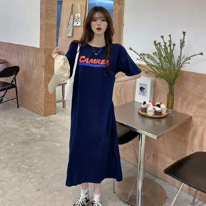 NiDELL . Summer New Mid-Length Western Style All-Matching Loose Overknee Women's Dress Large Size Casual T-shirt Skirt Ins