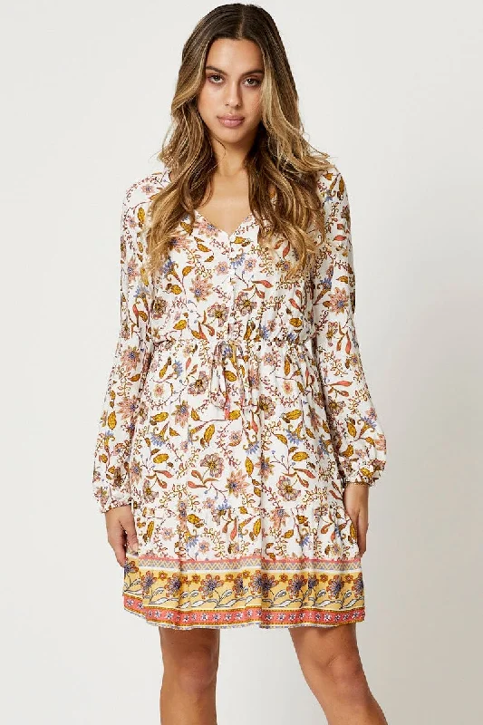 Print Long Sleeve Skater Dress