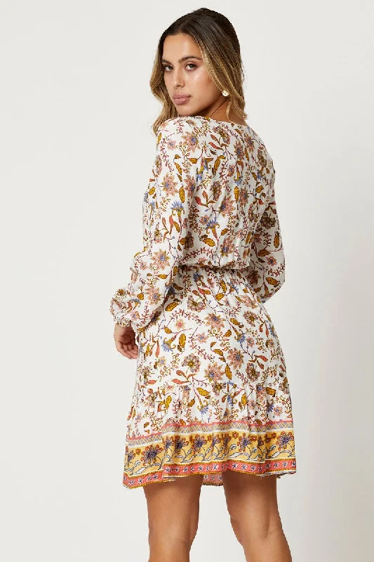 Print Long Sleeve Skater Dress