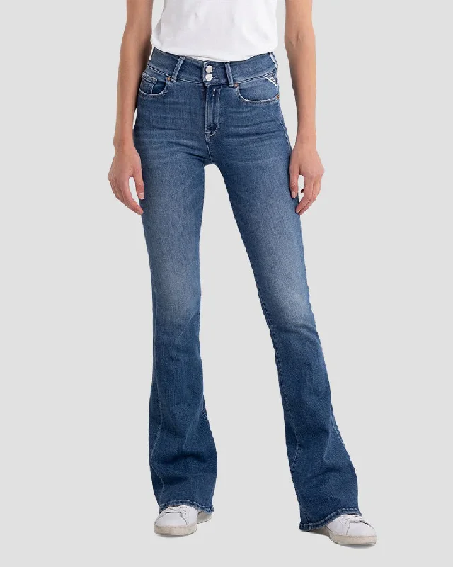 Replay Womens New Luz Flare Jeans - Medium Blue