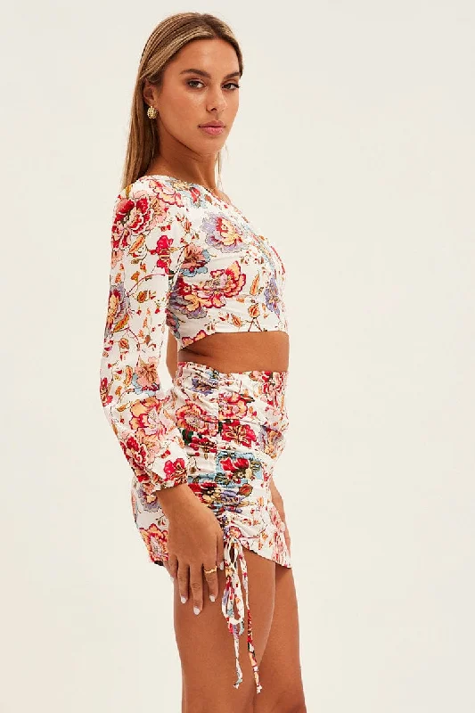 White Print One Shoulder Cutout Dress