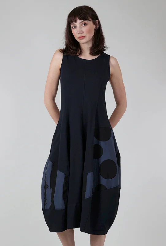 Poplin Trim Tank Dress, Black/Navy