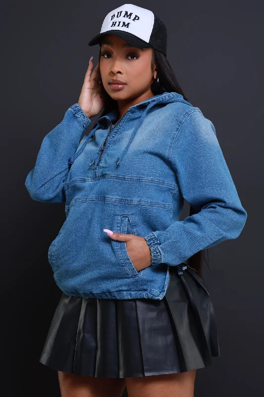 Always Gone Oversized Denim Hoodie - Medium Wash