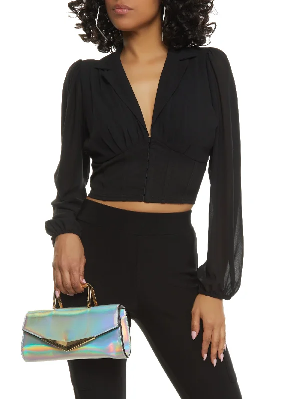 Pleated Button Front Crop Blouse