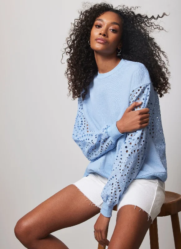 Blue Broderie Cotton Sweatshirt