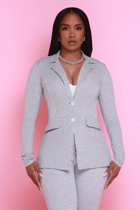 Boss Mood Button Up Blazer - Heather Grey