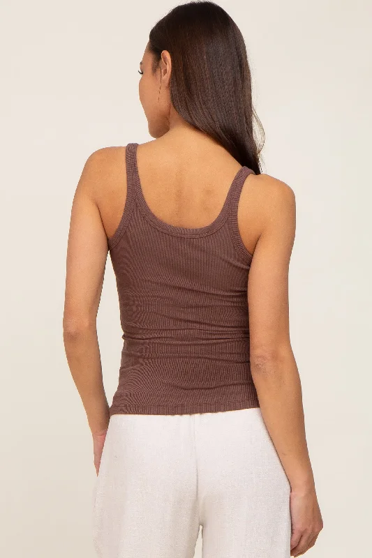 brown-ribbed-maternity-tank-top