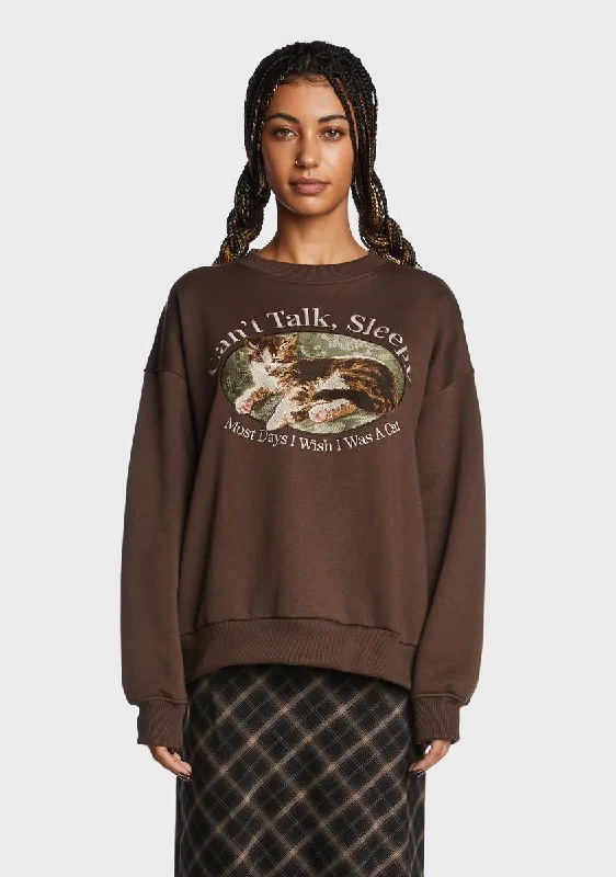 Can't Talk Cat Embroidered Sweatshirt