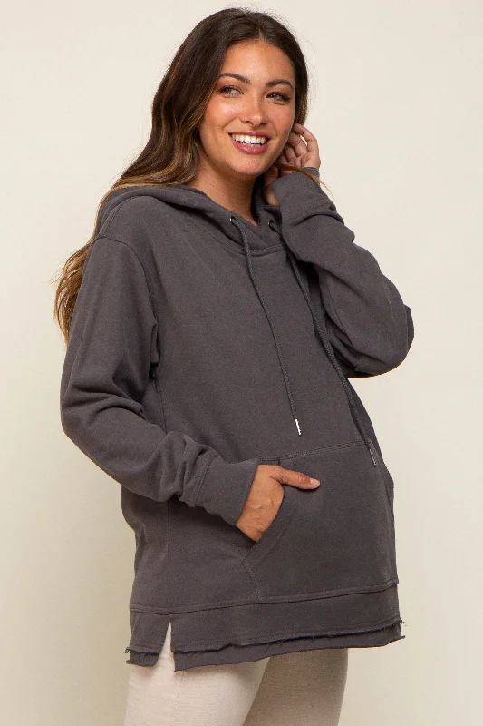 charcoal-raw-hem-maternity-hooded-sweatshirt