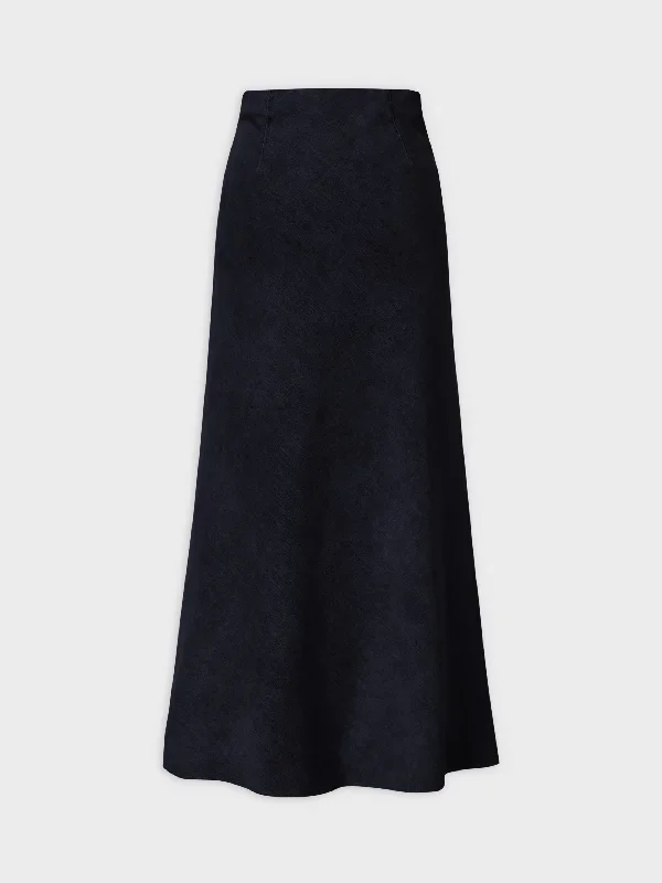 Classic Denim Skirt 35""-Dark Blue