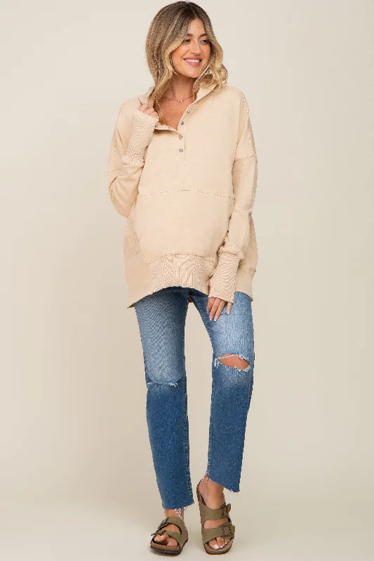 cream-button-front-ribbed-trim-maternity-hooded-sweatshirt