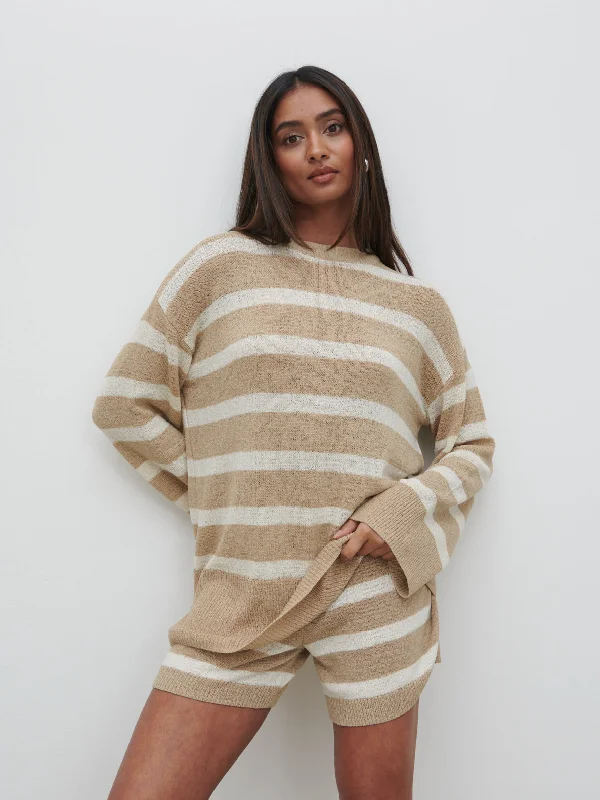 Dakota Stripe Knit Jumper - Oatmeal and Cream