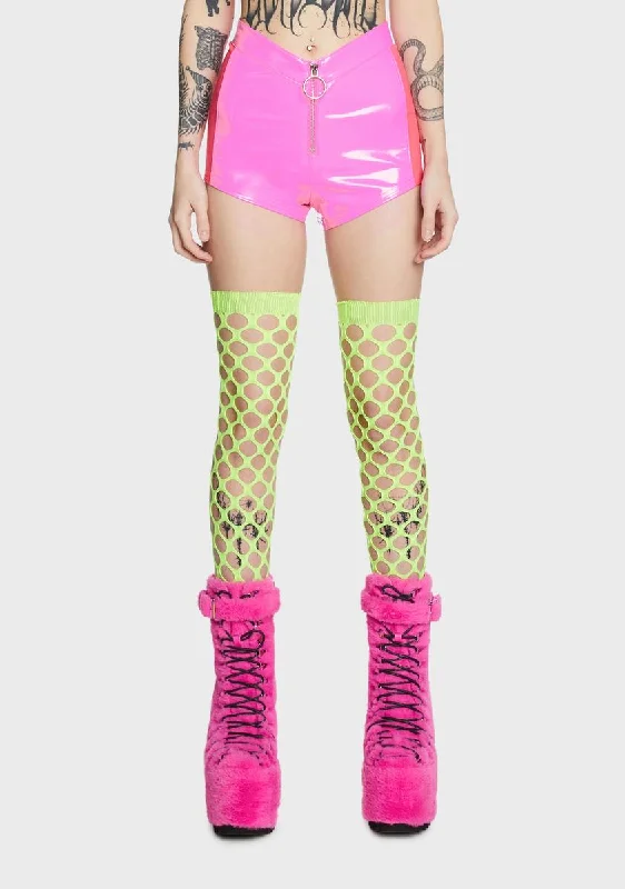 Dark Dimension Vinyl Shorts - Neon Pink