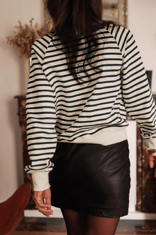 decorative-button-striped-long-sleeve-sweatshirt