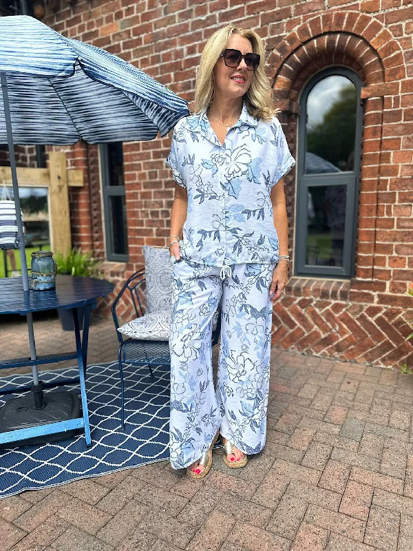 Denim & White Relaxed Floral Wide Leg Trousers