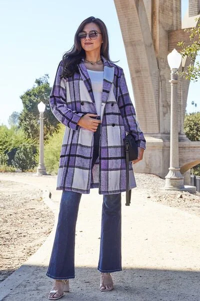 double-take-full-size-plaid-button-up-lapel-collar-coat