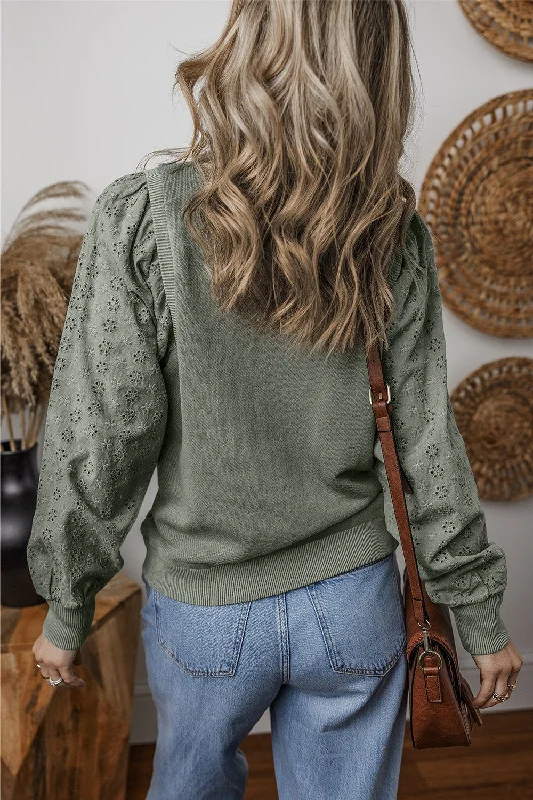 eyelet-round-neck-long-sleeve-sweatshirt