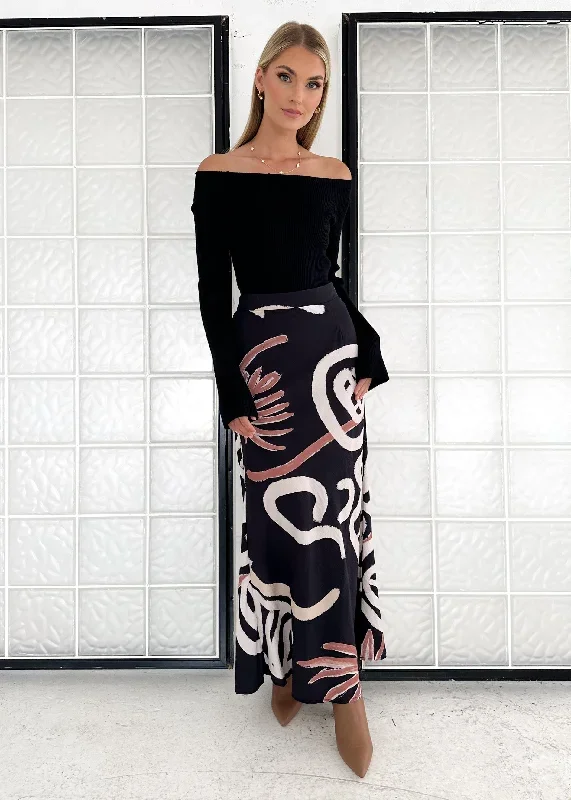 Ferlae Maxi Skirt - Black Abstract