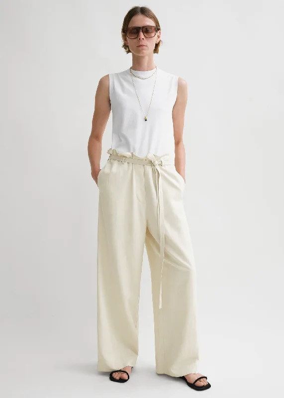 Fluid tie-waist trousers pearl