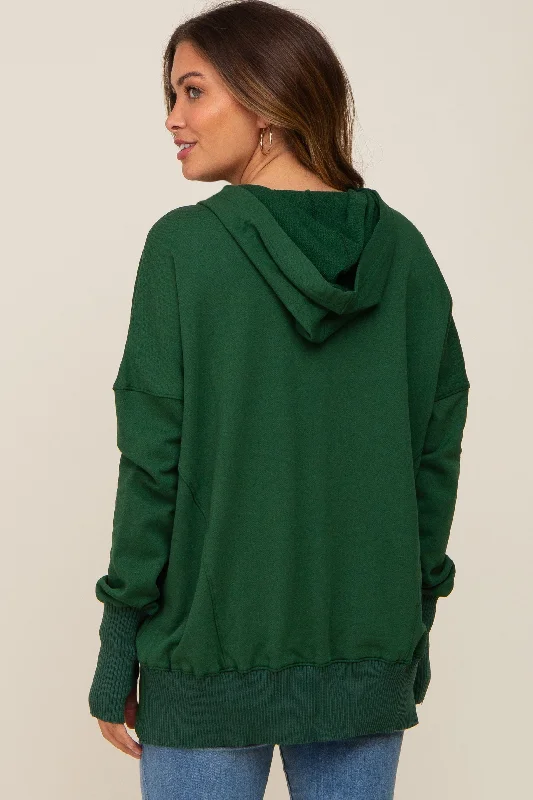 forest-green-button-front-ribbed-trim-maternity-hooded-sweatshirt