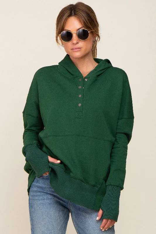 forest-green-button-front-ribbed-trim-maternity-hooded-sweatshirt