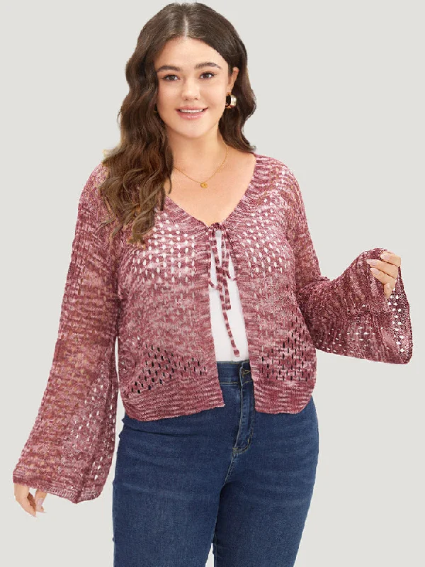 geometric-eyelet-bell-sleeve-ties-front-cardigan