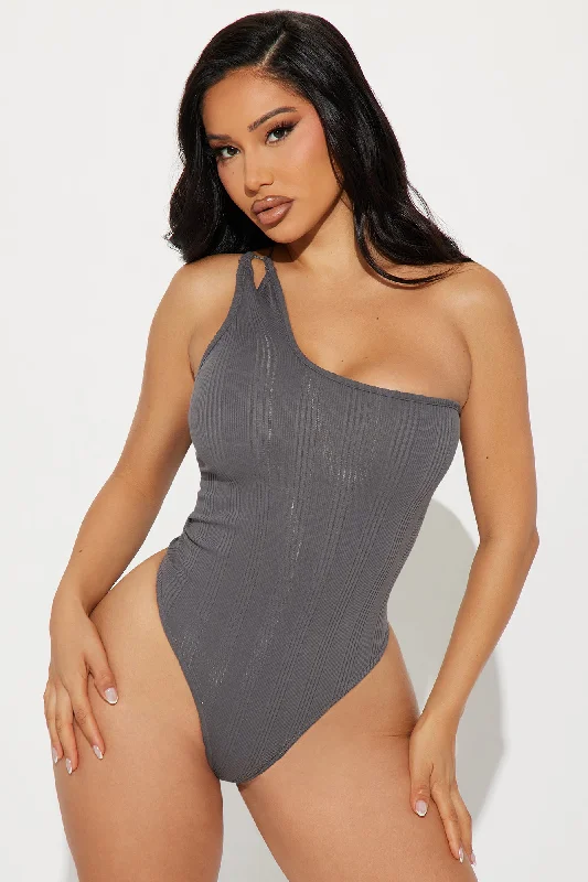 Got Me Sprung Ribbed Bodysuit - Charcoal