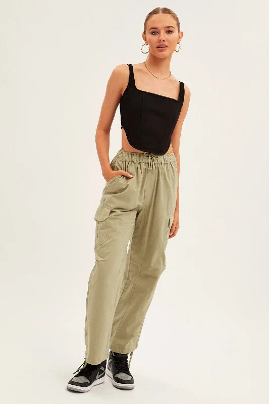 Green Cargo Pants Relaxed Wide Leg