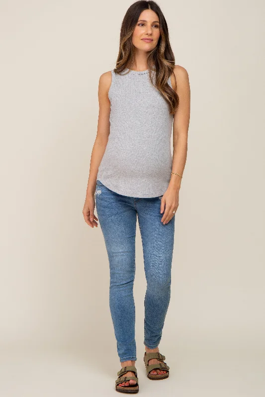 heather-grey-ribbed-round-hem-maternity-tank-top