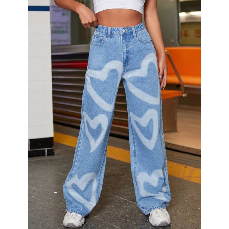 high-waisted-heart-print-wide-leg-jeans