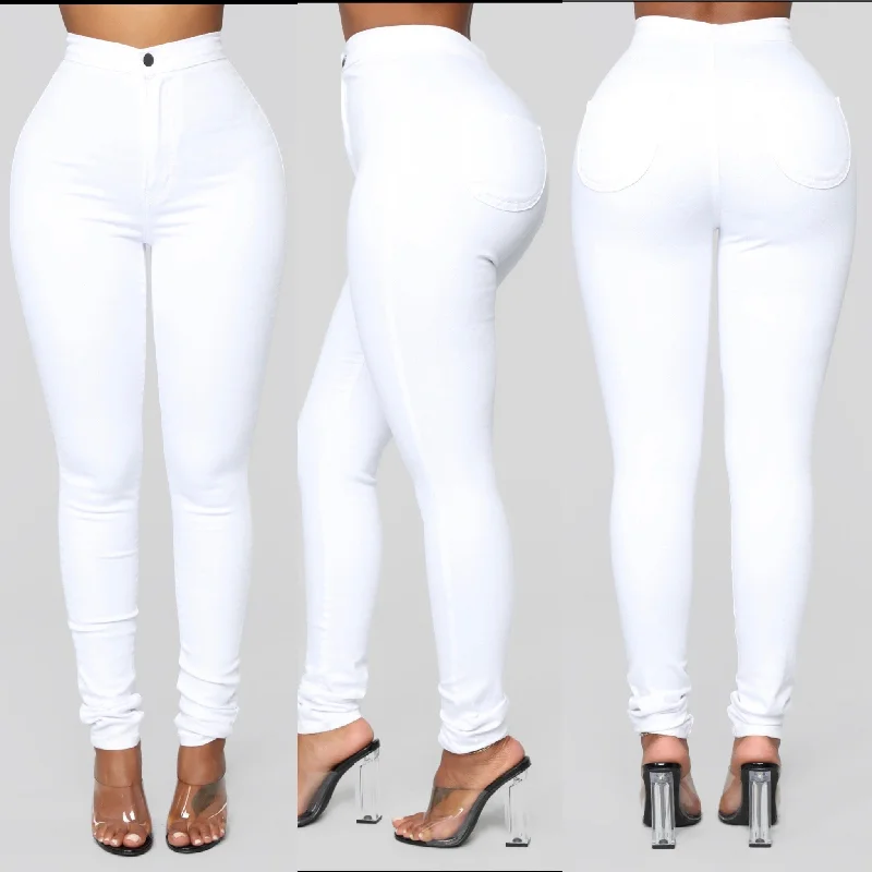 High Waisted White Skinny Jeans 