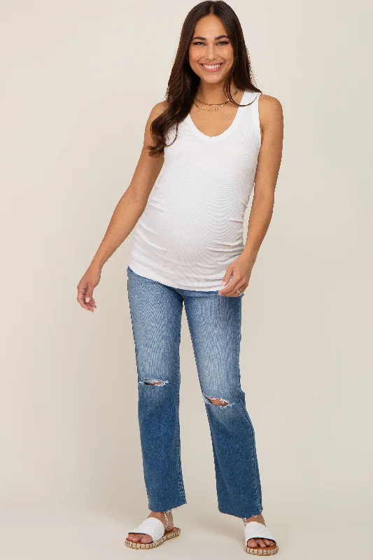 ivory-ribbed-sleeveless-ruched-maternity-tank-top