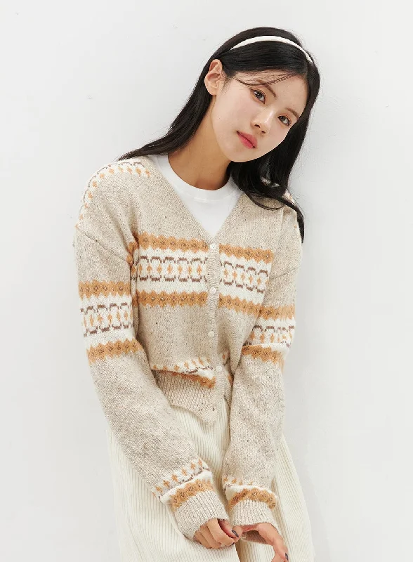 Jacquard Knit Button Cardigan OO312