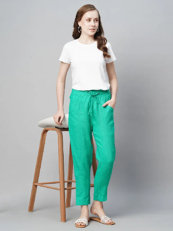 Women's Teal Linen Regular Fit Pant