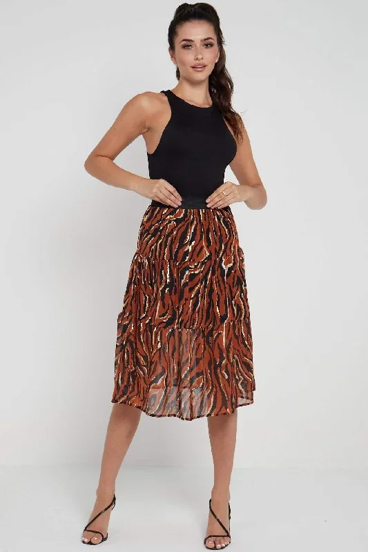 love-sunshine-rust-zebra-printed-gold-striped-tiered-midi-skirt