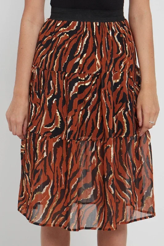 love-sunshine-rust-zebra-printed-gold-striped-tiered-midi-skirt