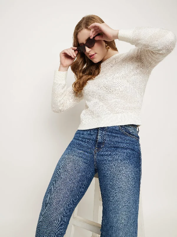 Madame White Crew Neck  Sweater