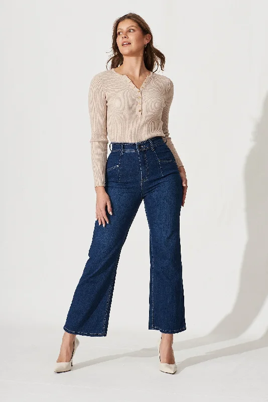 Margaret High Rise Wide Leg Jean In Dark Blue Denim