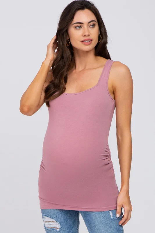 Mauve Ruched Maternity Tank Top