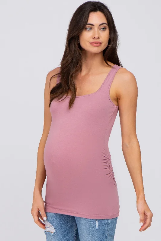 mauve-ruched-maternity-tank-top