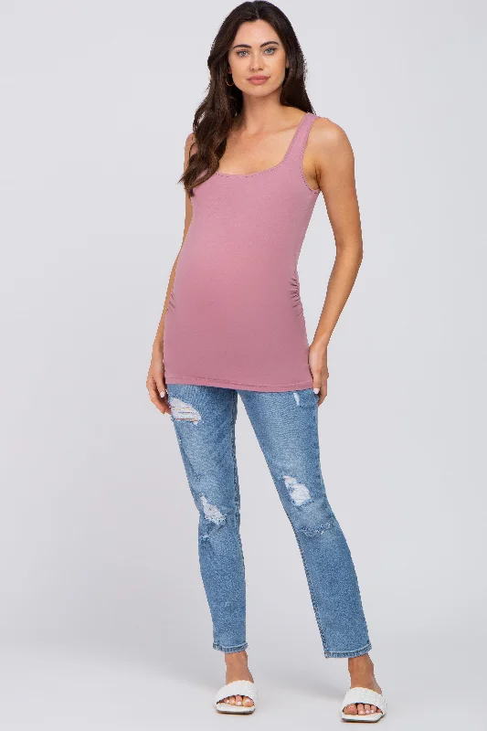 mauve-ruched-maternity-tank-top