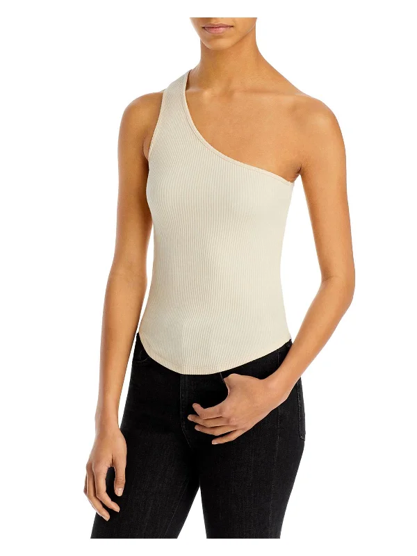 Mia Womens Ribbed Knit One Shoulder Tank Top